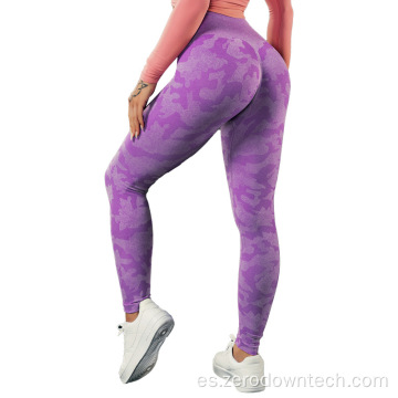 Pantalones deportivos de camuflaje de punto sin costuras absorbentes de sudor para correr melocotón hip fitness pantalones de yoga